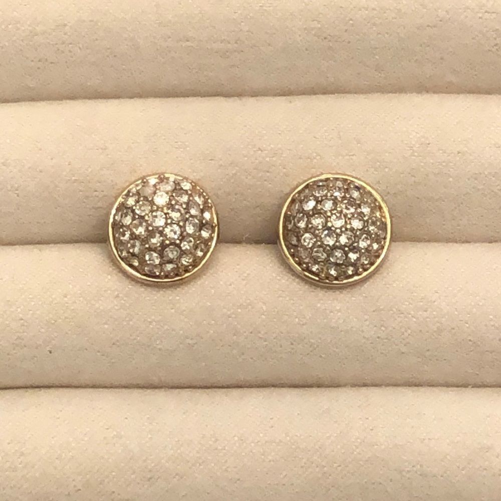 J. Crew | Pave Button Earrings | Gold Tone